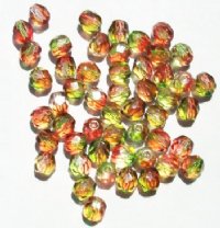 50 6mm Faceted Tri Tone Crystal, Lime, & Strawberry Beads